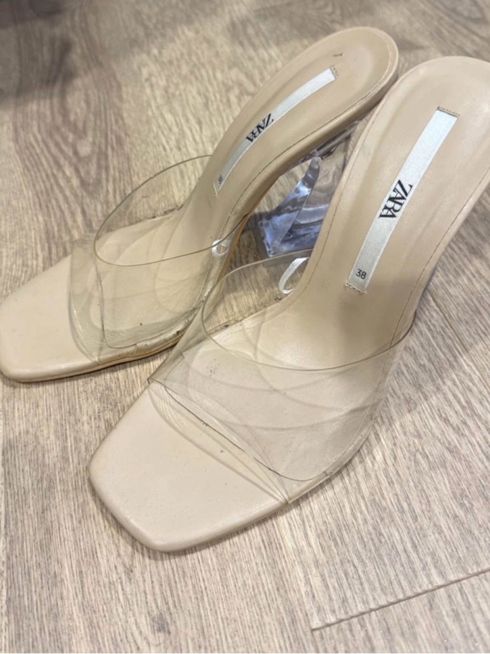 ZARA Clear Strap Nude Mule Heels